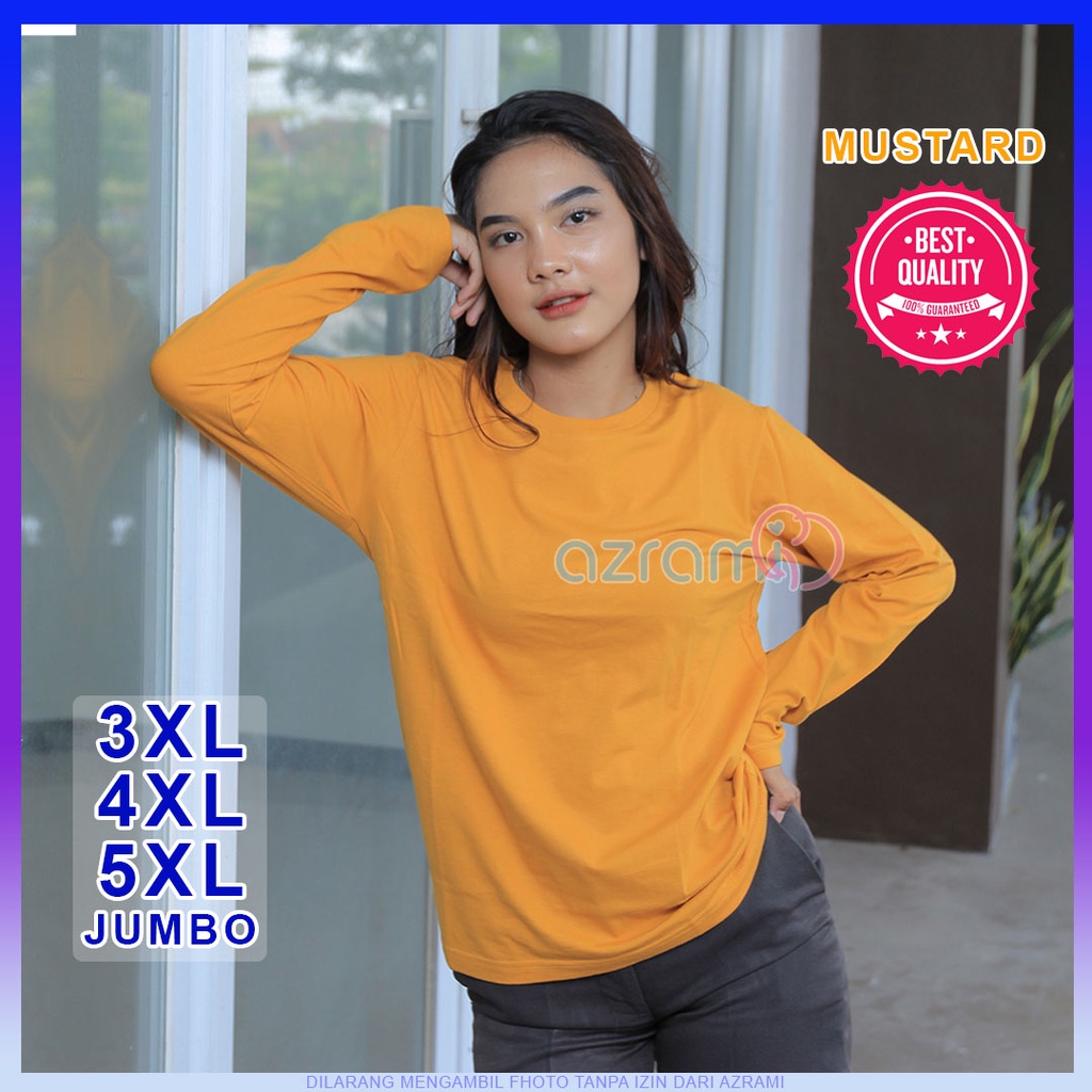 AZRAMI - Kaos Polos Wanita Lengan Panjang Jumbo Murah Warna Mustard