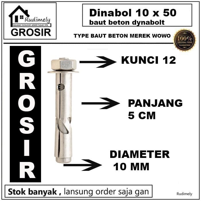 GROSIR Dinabolt 10x50mili/DINABOL 10 X 50 KUNCI 12/ BAUT TANAM BETON