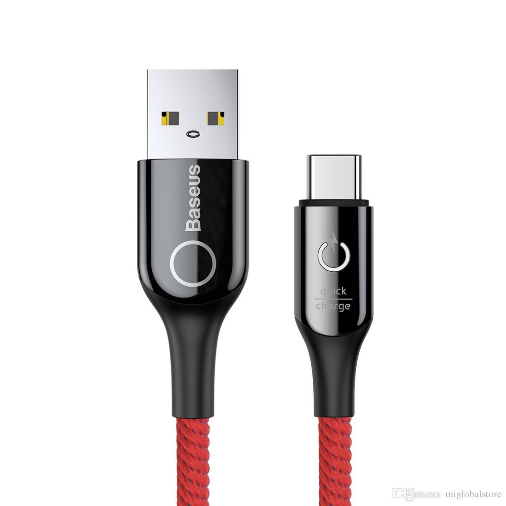 BASEUS ORIGINAL Kabel Data C Shaped Light Intelligent Power Off Type C USB Fast Charging Quick Tipe