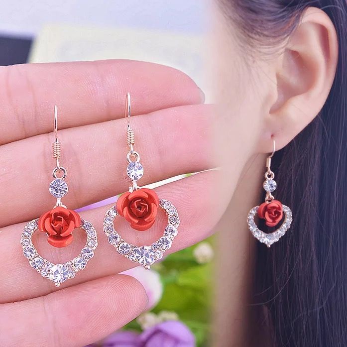 Anting Rose Hook silver diamond Model Korea Terbaru Cantik Elegant