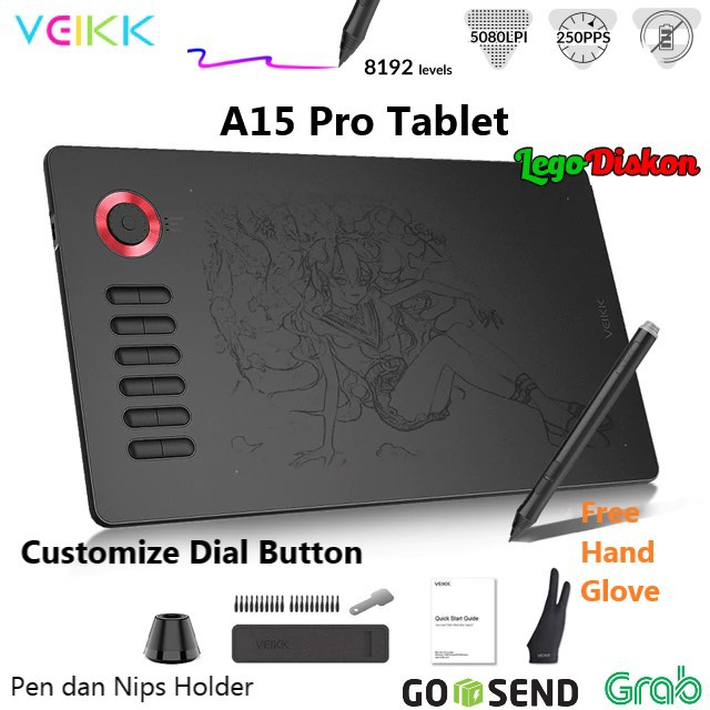DRAWING TABLET VEIKK A15 PRO 10x6inch Customize Dial - PEN TABLET