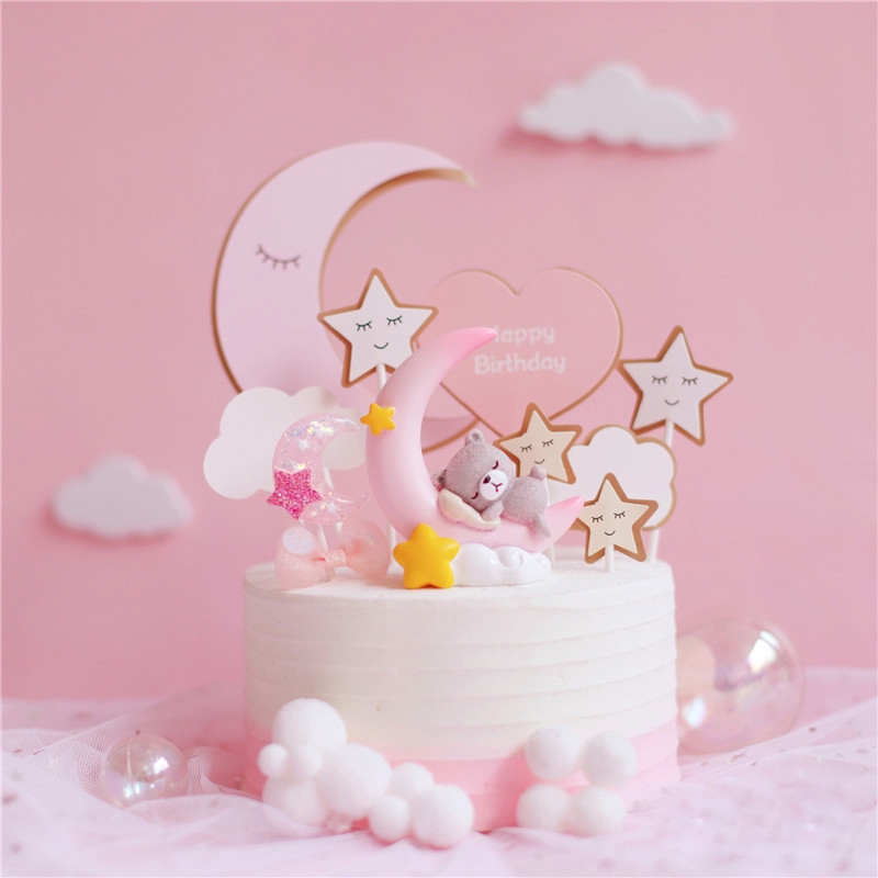 Topper Kue Desain Moon Bear Untuk Dekorasi Pesta Ulang Tahun Dan Baby Shower