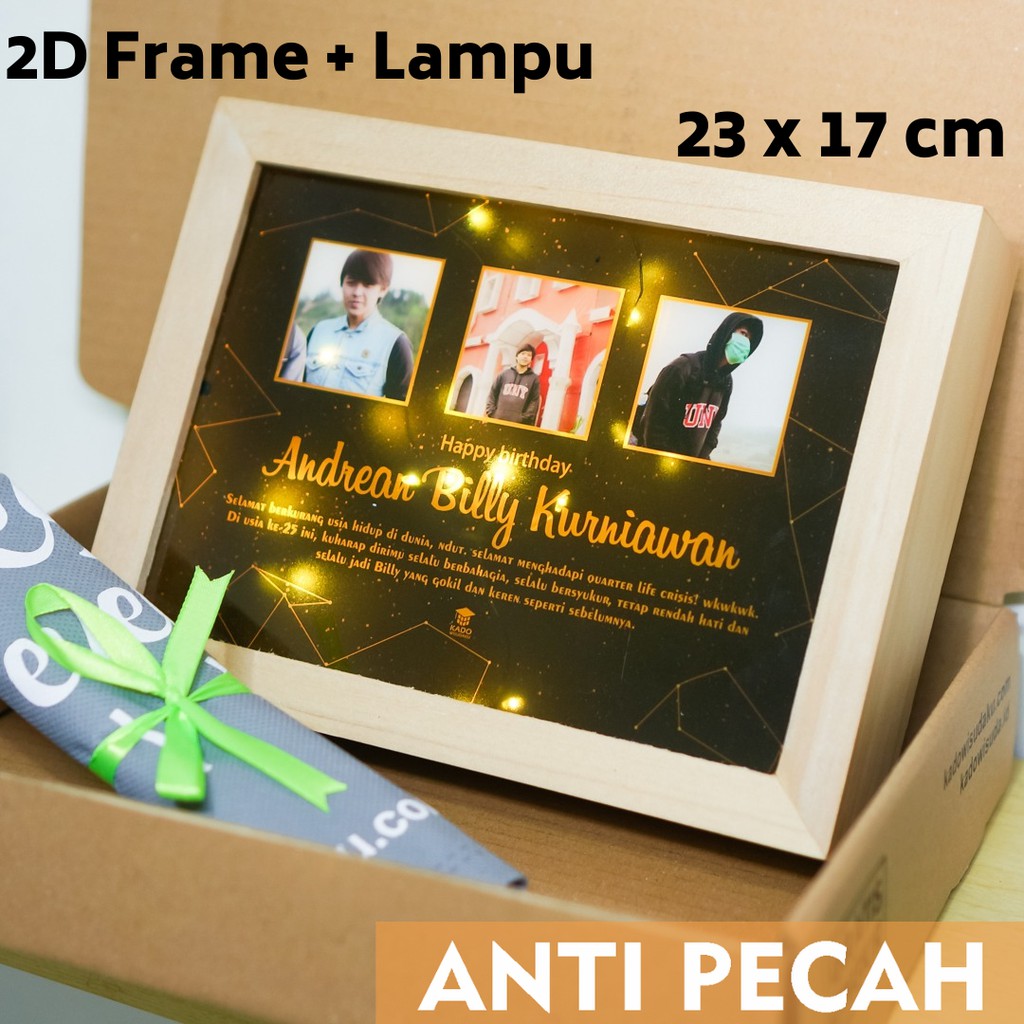 Kado Ultah Unik Foto Pigura Frame + Lampu (Baterai) Blink Star