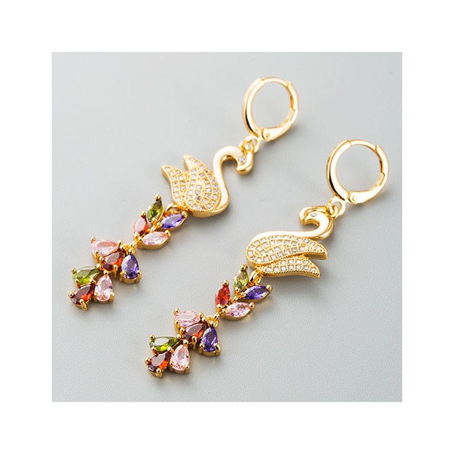 LRC Anting Tusuk Fashion Color Swan Leaf Zircon Tassel Earrings D66105