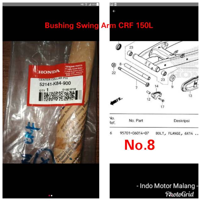 Bushing/Bosh Swing Arm/Center Collar Pivot [52141-K84-900] CRF 150L