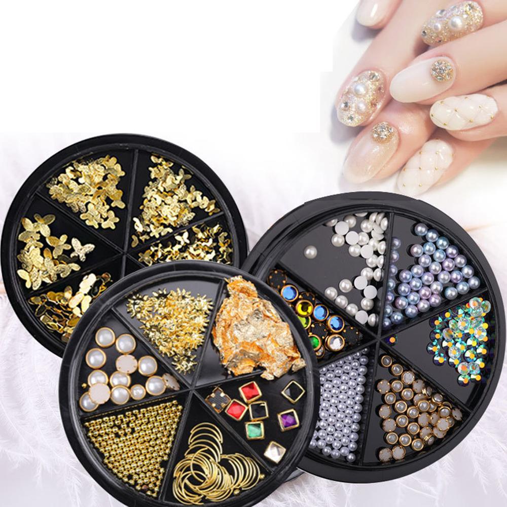 AUGUSTINA Augustina Nail Art Dekorasi DIY Ukuran Campuran Emas Daun Mutiara Shell Manicure Tools Shell Pearl Permata Nail Beads