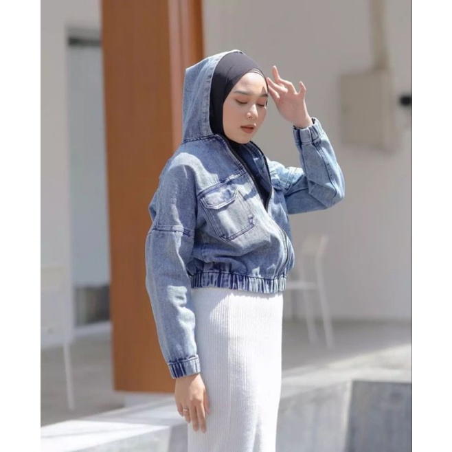 CROPTIE HOODIE JAKET JEANS CROP WANITA PREMIUM