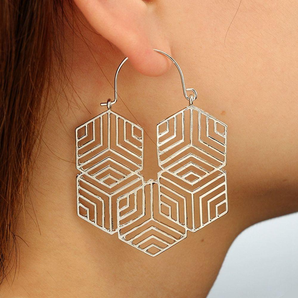 Preva Hoop Earring Anting Hoop Vintage Antik Geometris Liontin Menjuntai Drop