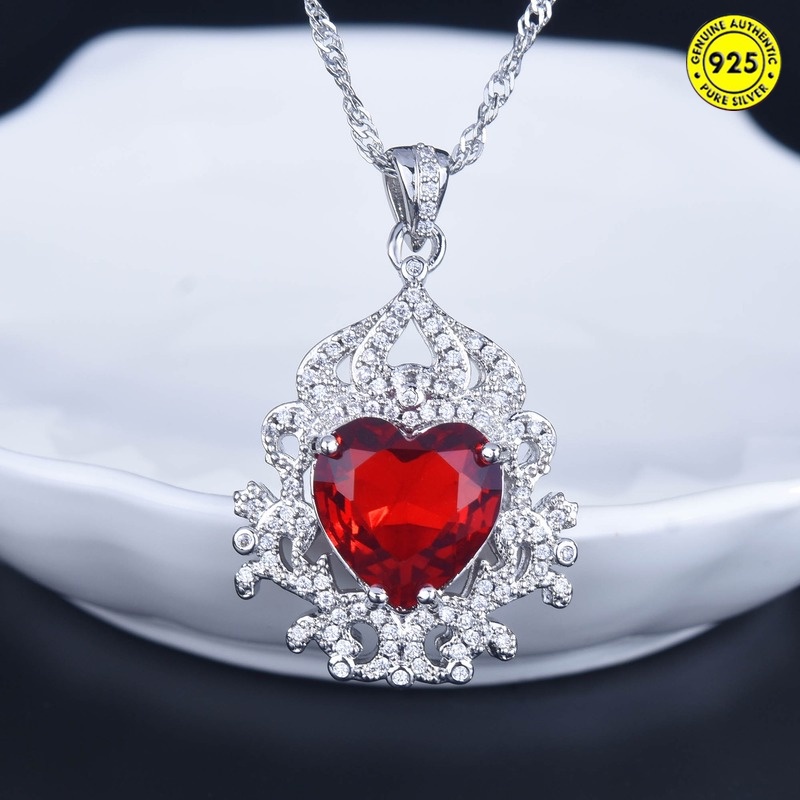 Love Heart-Shaped Ruby Red Tourmaline Pendant Necklace for Women