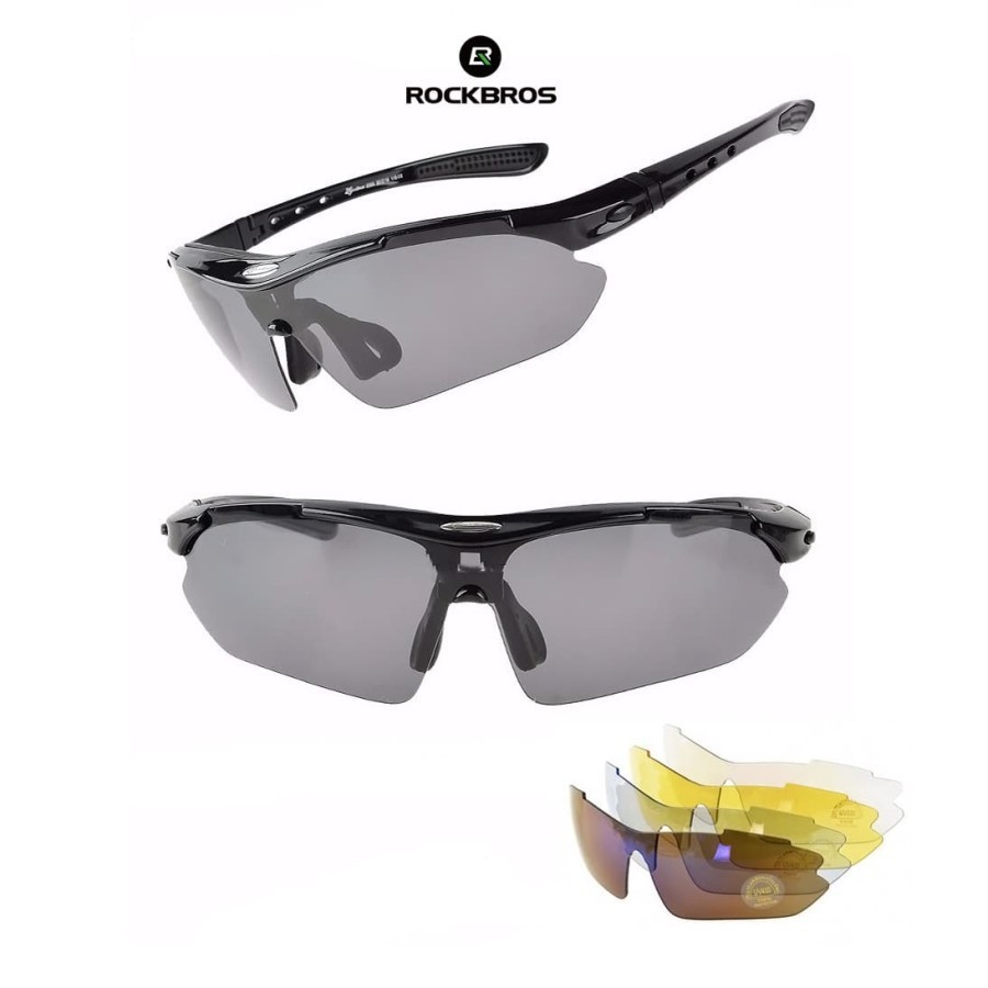 KACAMATA SEPEDA HITAM ROCKBROS POLARIZED SPORTS SUNGLASSES 5 LENS