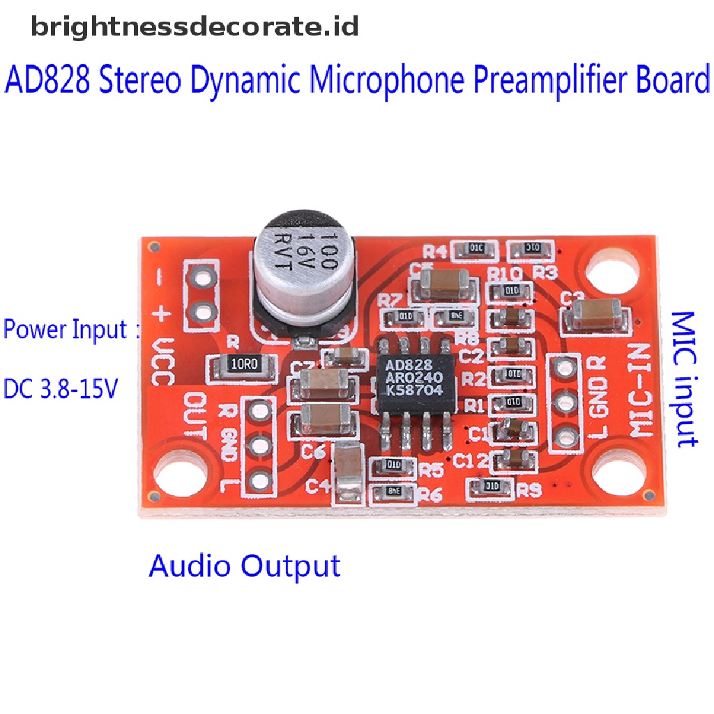 Ad828 Preamplifier Mikrofon Stereo Dc 3.7v-15v 12v