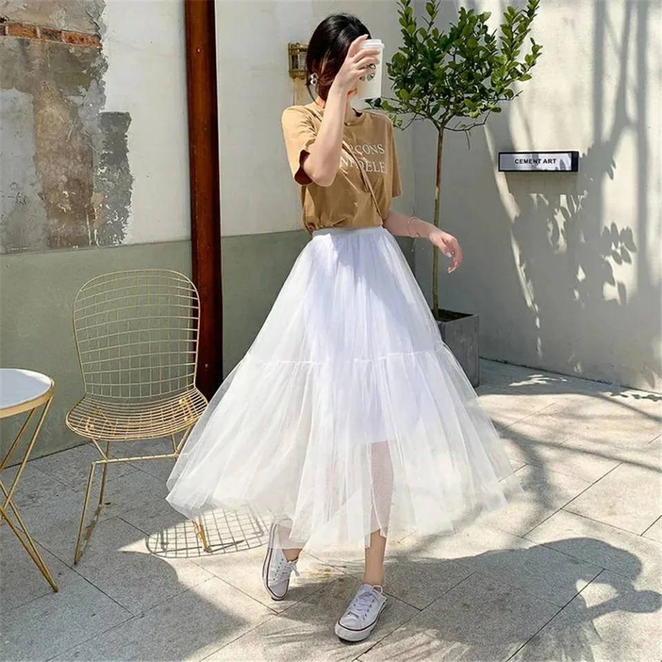 Simple Tule Midi Skirt [M017]