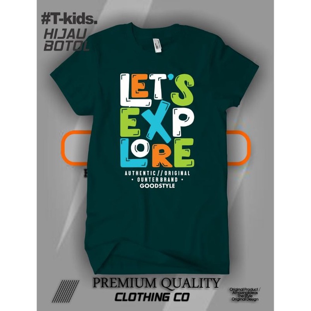 Kaos Anak Distro Hijau Army LAKI/PEREMPUAN Lets Explore Unisex