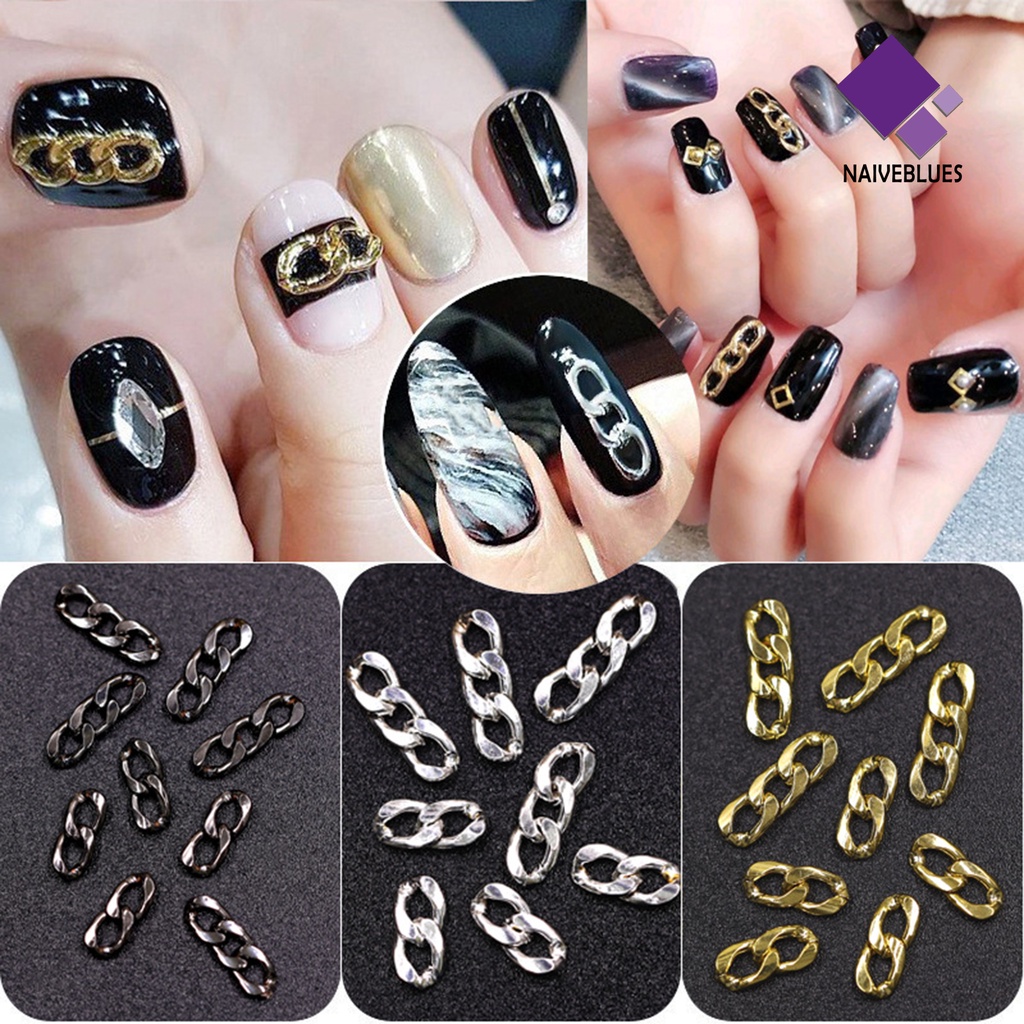 Naiveblue &gt; 10Pcs / Set Hiasan Kuku 3D Bahan Metal Anti Karat Untuk Aksesoris Nail Art / Manicure