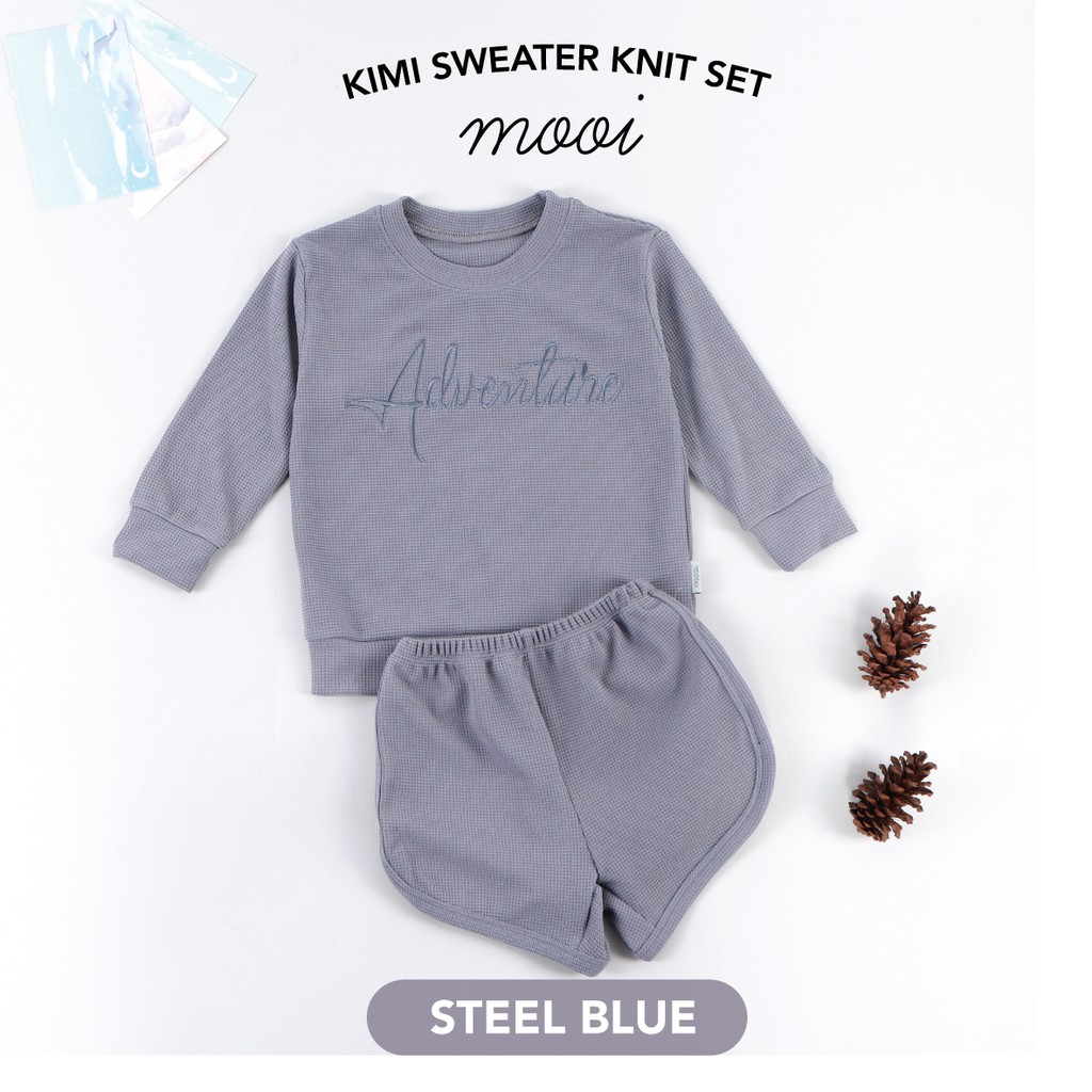 Mooi Kimi Sweater Knit Set Setelan Anak Sweater Anak-STEEL BLUE