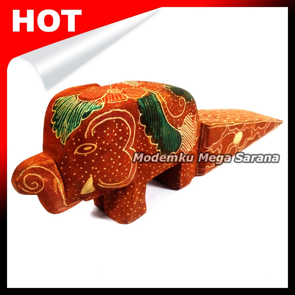 Door Stop Kayu Batik Bentuk Gajah 18x3x6 cm - Motif B