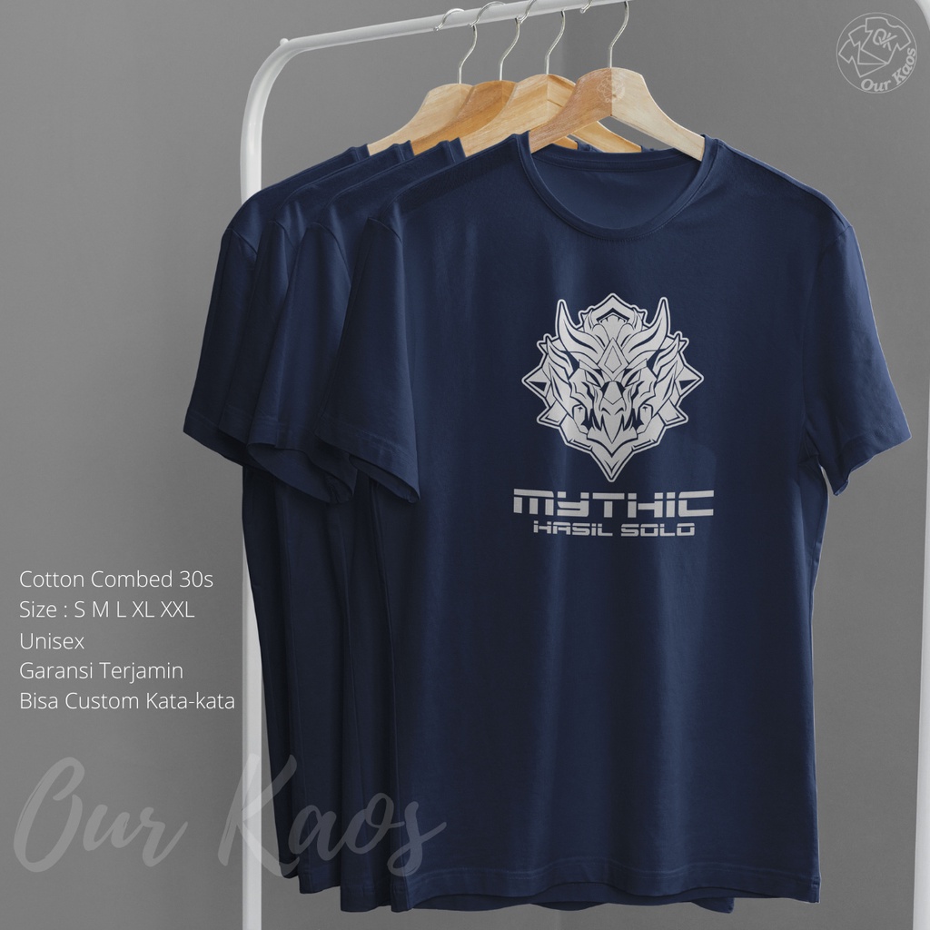 Kaos Pria Distro Mobile Legend Tulisan Mythic Hasil Solo Baju T-shirt Gamer Game Online Esport Gamin