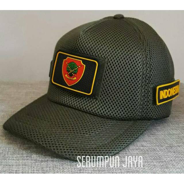 TOPI LINMAS - TOPI LINMAS 3PATCH JARING VELCRO HIJAU ARMY