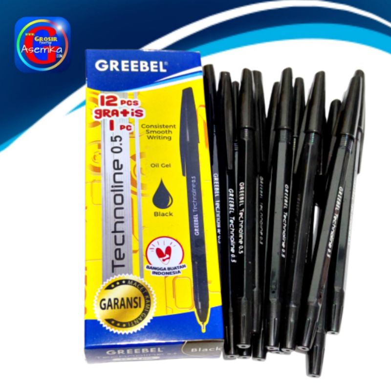 Pulpen/Ballpoint//Bolpen/Pen Technoline 0.5 Greebel isi 12 + 1pcs