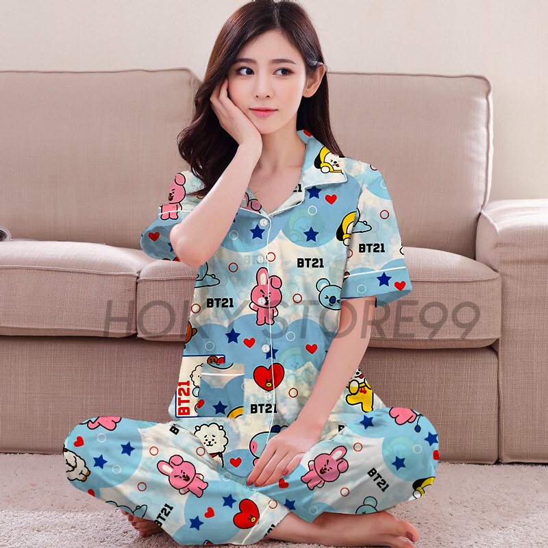 Piyama/Baju Tidur (CP) Wanita Dewasa Motif BT21 SALUR TIE DIE