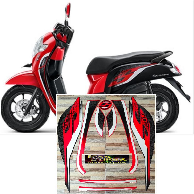 striping original Honda Scoopy Sporty merah hitam tahun 2019