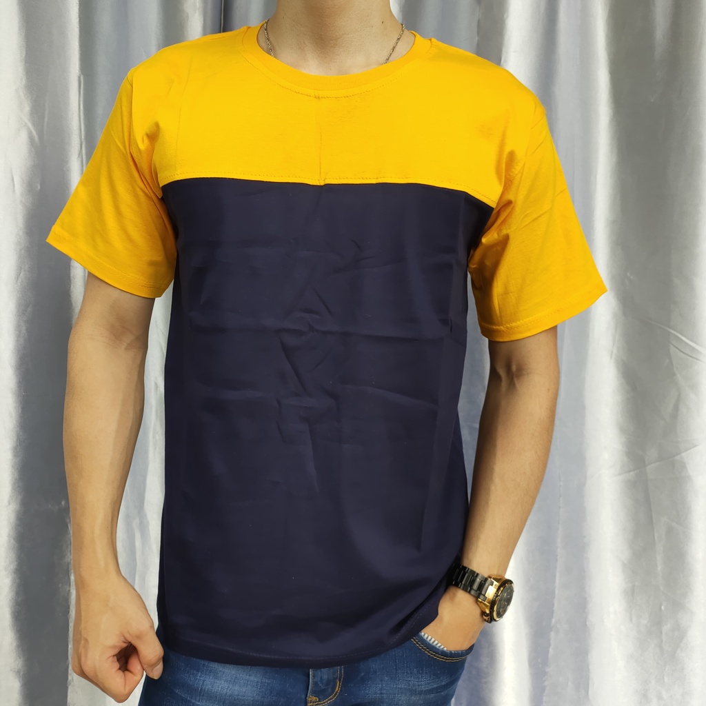 kaos reglan polos kombinasi KUNING-NAVY uk 20 22 S m l xl xxl