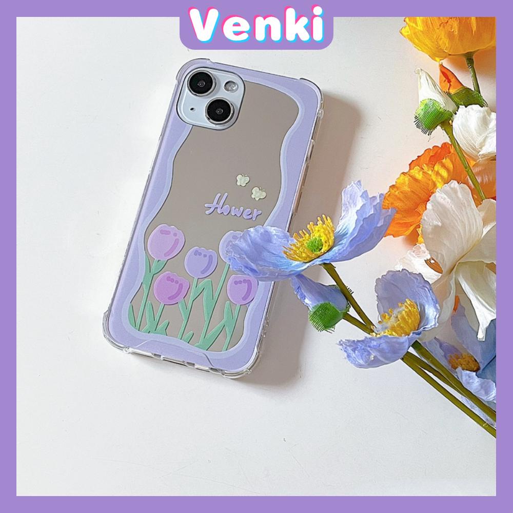 iPhone Case Acrylic Reflective Mirror Airbag Shockproof Protection Camera Purple Tulip Flower Compatible with iPhone 11 iPhone 13 Pro Max iPhone 12 Pro Max iPhone 7 Plus iPhone xr