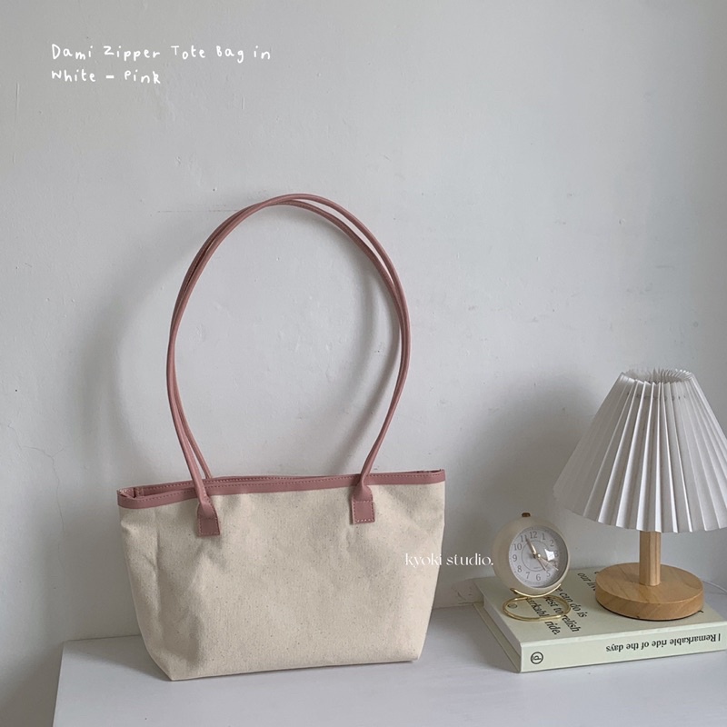 Dami Zipper Closure Tote Bag - INS Korean Tote Bag