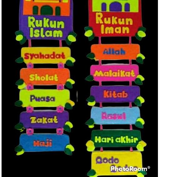 Hot Sell.. HIASAN DINDING 1 SET RUKUN ISLAM RUKUN IMAN/PRAKARYA SEKOLAH/HANGING WALL KAIN FLANEL