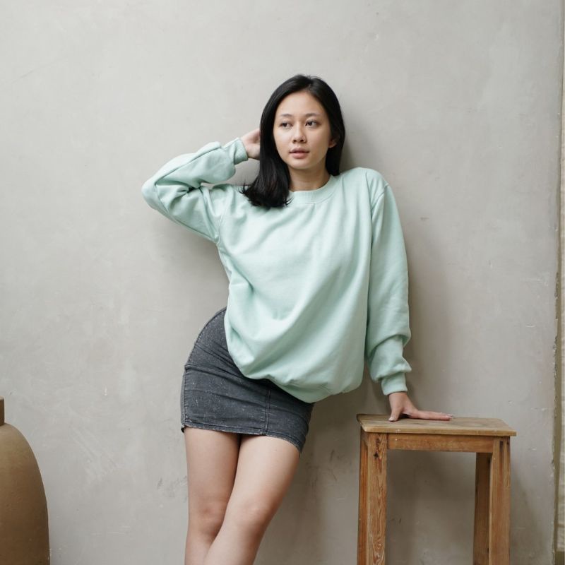 Crewnek Kardingan Wanita / Crewneck Hijau Mint / Crewneck Jumbo M - 3XL / Crewneck Distro
