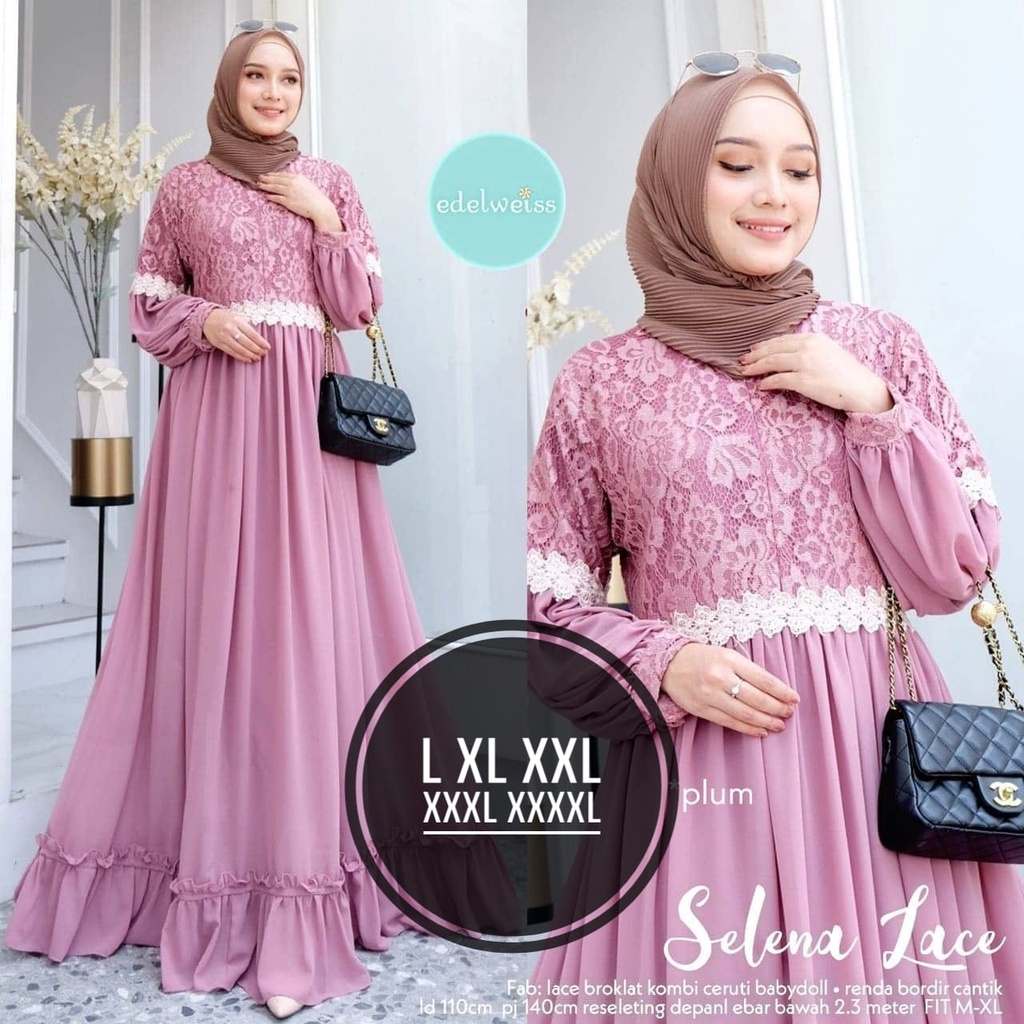 Baju Gamis Brokat Super Jumbo Terbaru ld up to 140cm Warna Dusty Milo lilac / Dress Super Jumbo / Dr