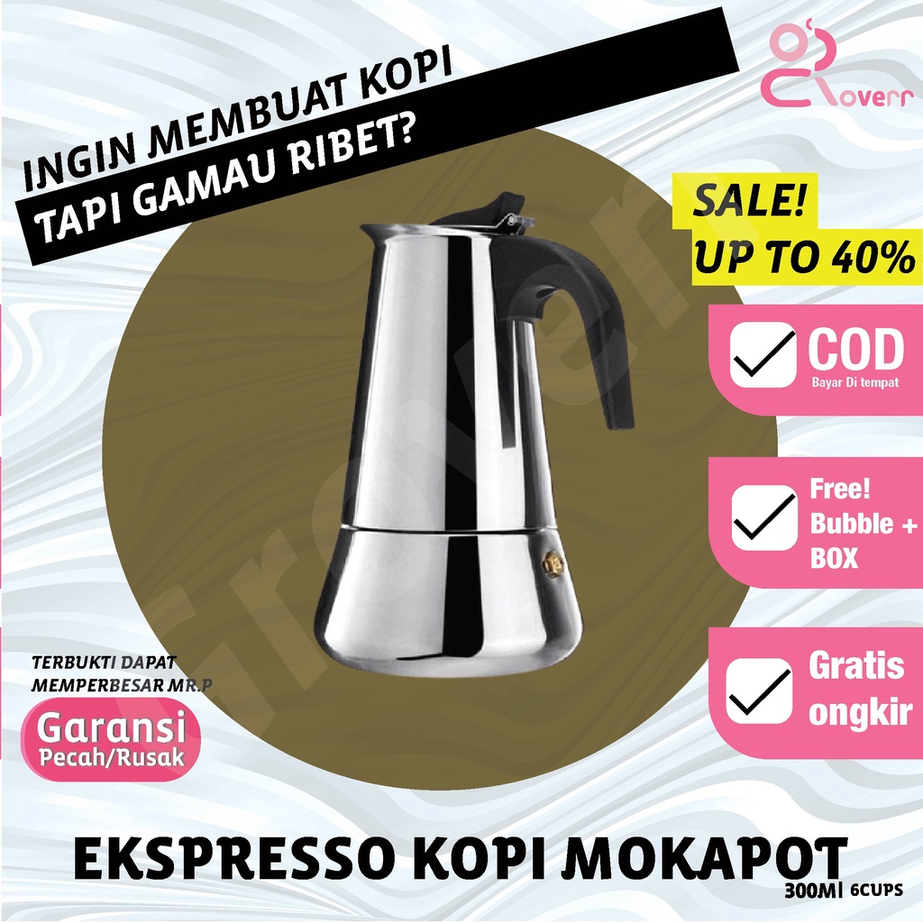 Alat Mesin Teko Pembuat Kopi Espresso Mokapot Moka Pot Cofee Coffe Cofee Coffee Maker 300mL 6cup AMP2