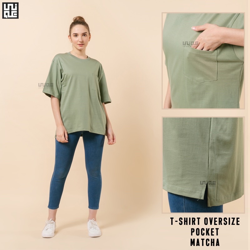 UNIQUE - (Pocket Series) Kaos Polos Oversize Pocket Cotton Combed 24s Pria & Wanita Tshirt Oversized Korea Croptop Hypbeast-Matcha