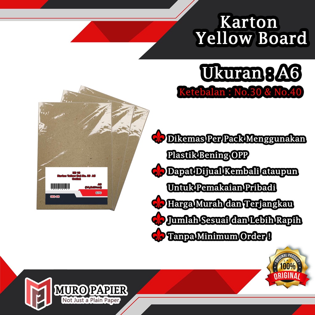 

( PER PAK - ISI 20 ) Karton Yellow Board No. 30 40 A6 - by Muro Papier