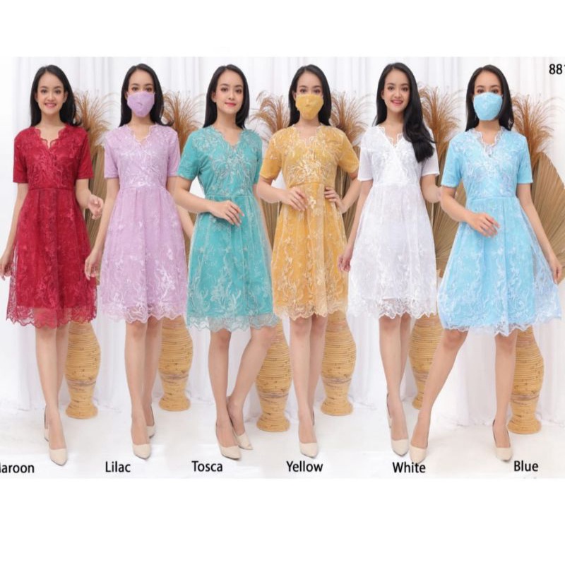 DRESS ALLEA BRUKAT TILE MUTIARA /DRESS NATAL / DRESS FASHION TERBARU /