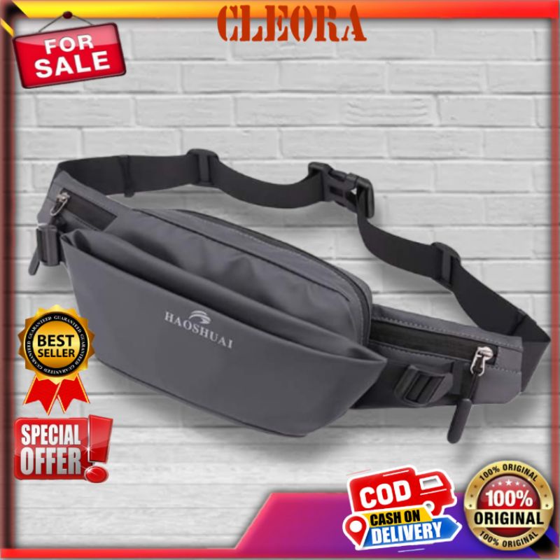 Tas Selempang Pria Wanita HAOSHUAI Original Waistbag Bahan Premium Waterproof  Kekinian Import Ori T