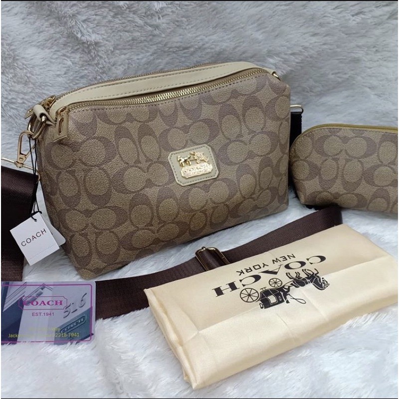 Tas Fashion Wanita Coach sling 2ruang Free dompet hand bag Waterproof Impor