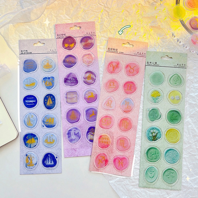 12pcs Stiker Segel Lilin Kristal Epoxy Gaya Vintage