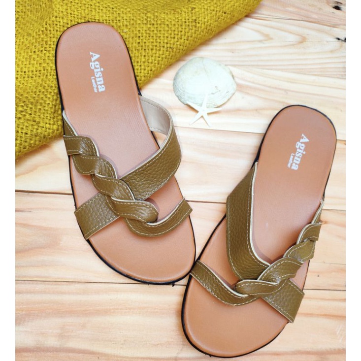 sandal kulit wanita model capit tali tambang