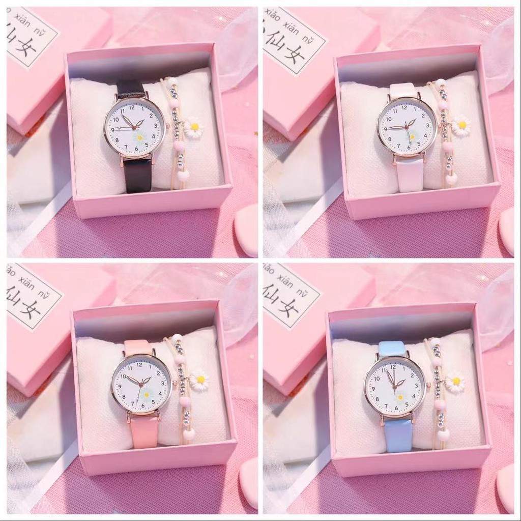 Jam Tangan Wanita Quartz Analog Fashion Gaya Korea Motif Bunga Daisy Import