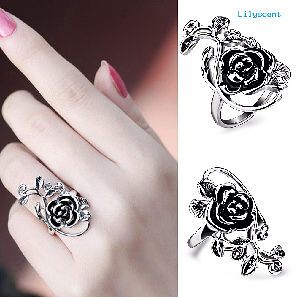 Ls Cincin Enamel Bentuk Bunga Mawar Merambat Bahan Alloy Gaya Gothic Untuk Wanita