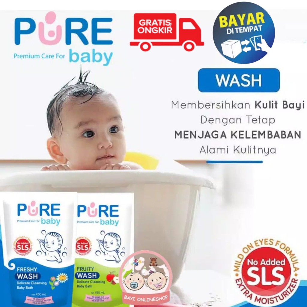 Pure Baby Wash 450 ml ( REFILL ) SABUN MANDI DAN SHAMPOO BAYI 2IN1 - BAYI ONLINE SHOP