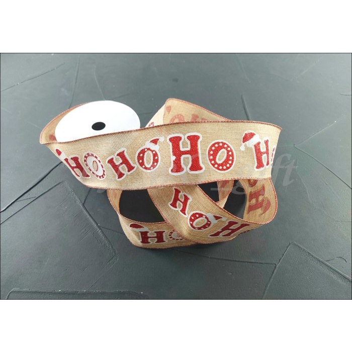 

Pita Natal Christmas - Coklat -Kanvas -Tulisan Ho Ho Ho; Lebar 6.3 cm