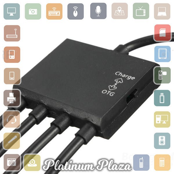 Multifunction Micro USB OTG Hub 4 in 1 Data Cable &amp; Charge - M3H4 - Black`60RO9B-