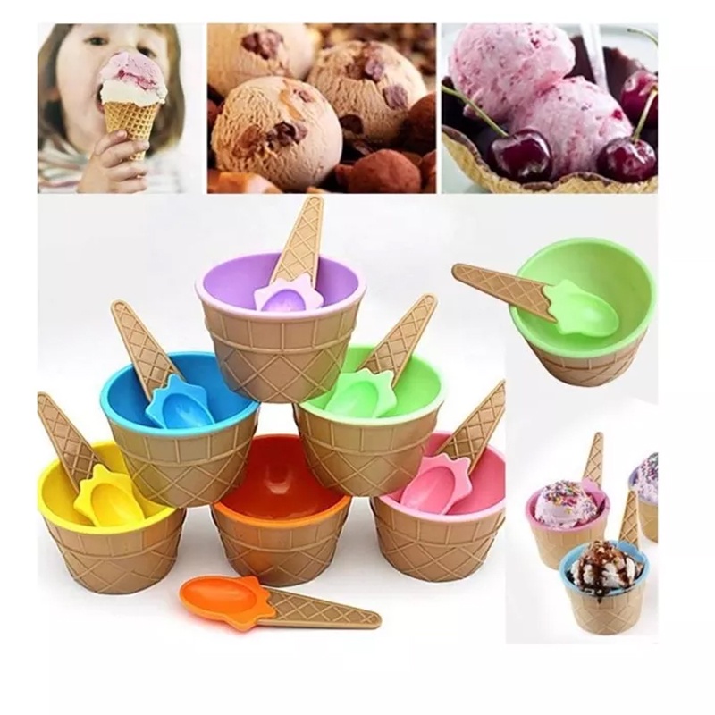 Mangkok Es Krim 2in1 Ice cream Bowl Snack Cup Mangkuk Cemilan Anak Set Mangkok Masker Sendok Unik Sendok Anak Penambah Nafsu Makan Piring Lucu Jelly Puding Buah