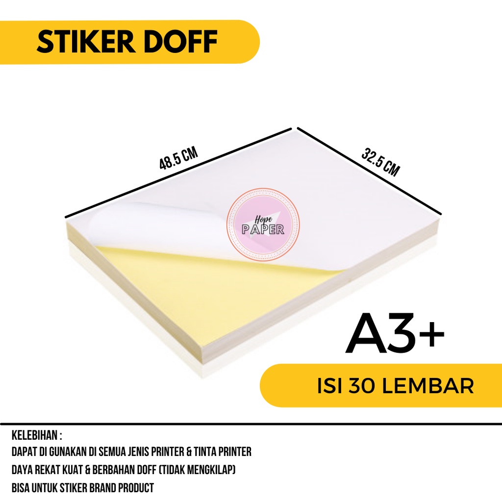 

Kertas Stiker A3 Plus Doff 30 lembar / Stiker A3 Plus Doff