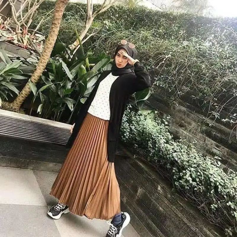 ROK PLIKET JUMBO MURAH BAWAHAN WANITA-Coklat