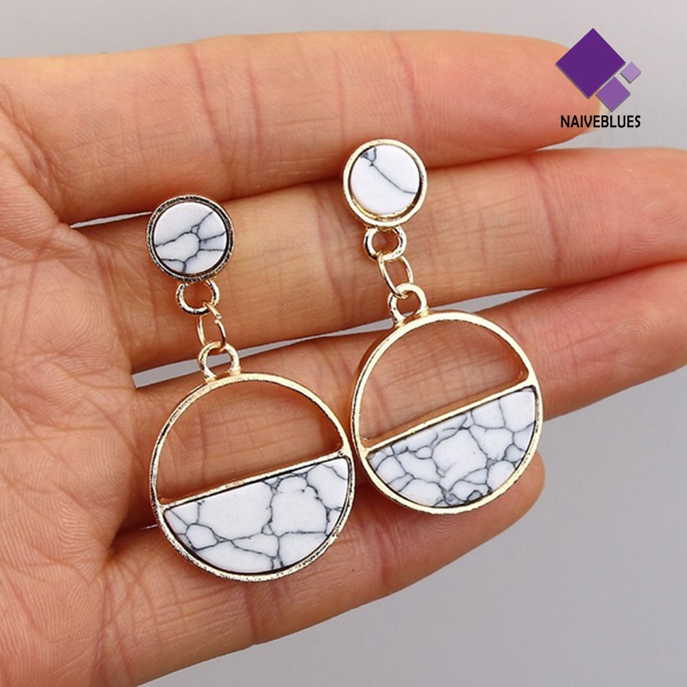 Anting Stud Bentuk Bulat Motif Marmer Untuk Wanita