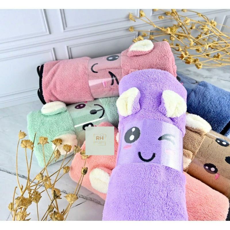 Handuk Mandi Bayi Microfiber Boneka Karakter Lucu 50x100cm - Terbaru