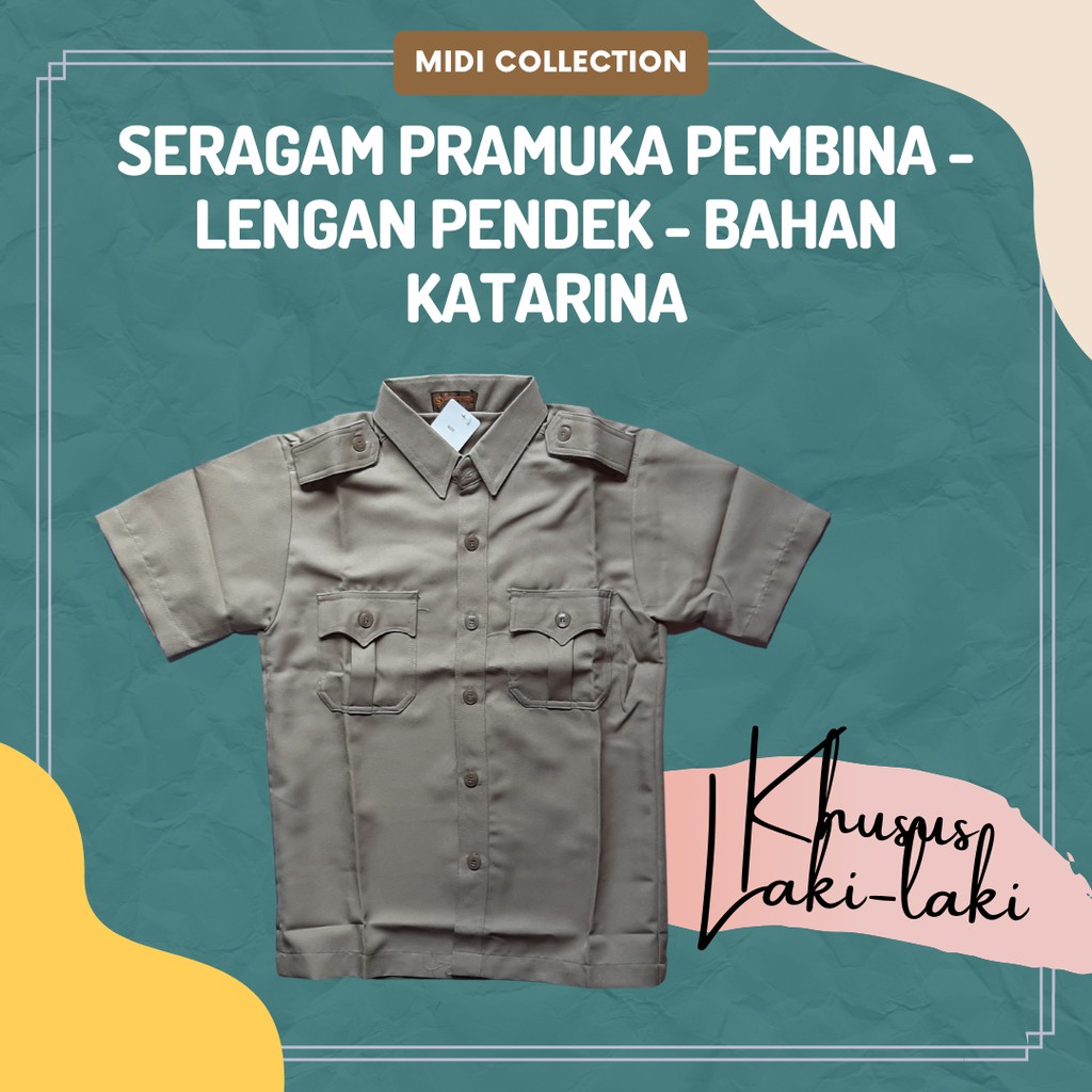 Baju/Atasan/Seragam Pramuka PEMBINA (khusus LAKI) - Lengan PENDEK, Bahan KATRINA brand Seragam